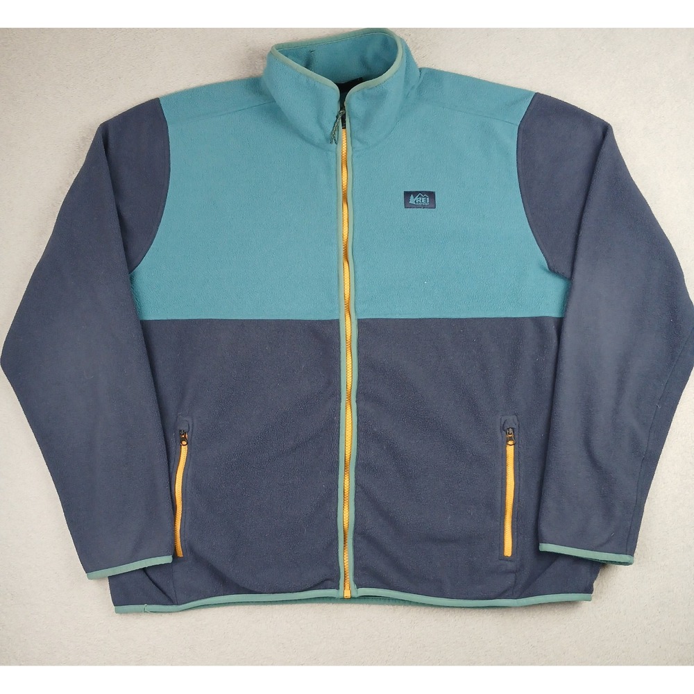 REI Co-op Trailmade Fleece Jacket Men XL Blue Colorblock Full Zip Hiking Outdoor